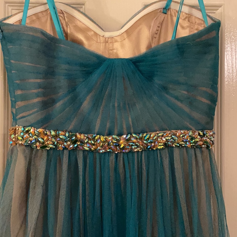 Cache teal and tan tulle cocktail prom dress - Picture 6 of 15
